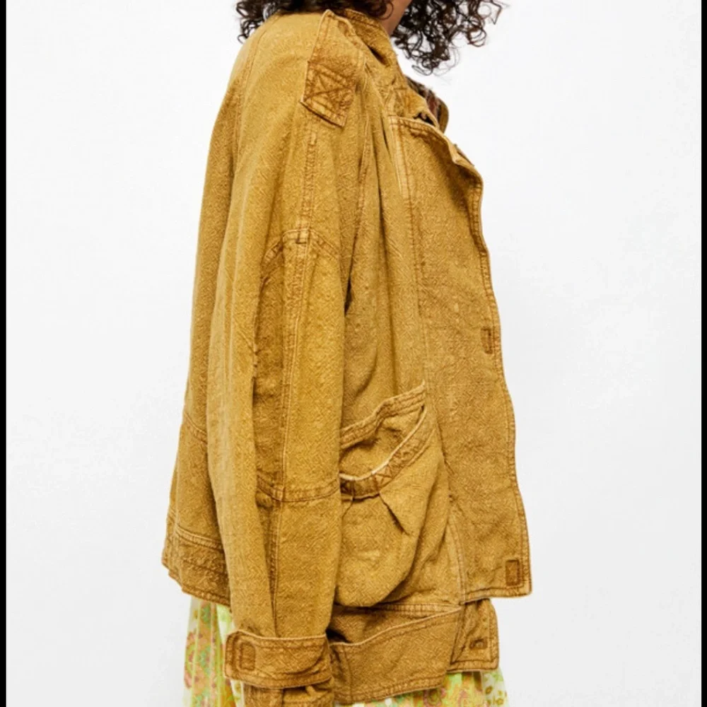 Free People Tan Utility Jacket with Patterned Trim - Picture 2 of 8